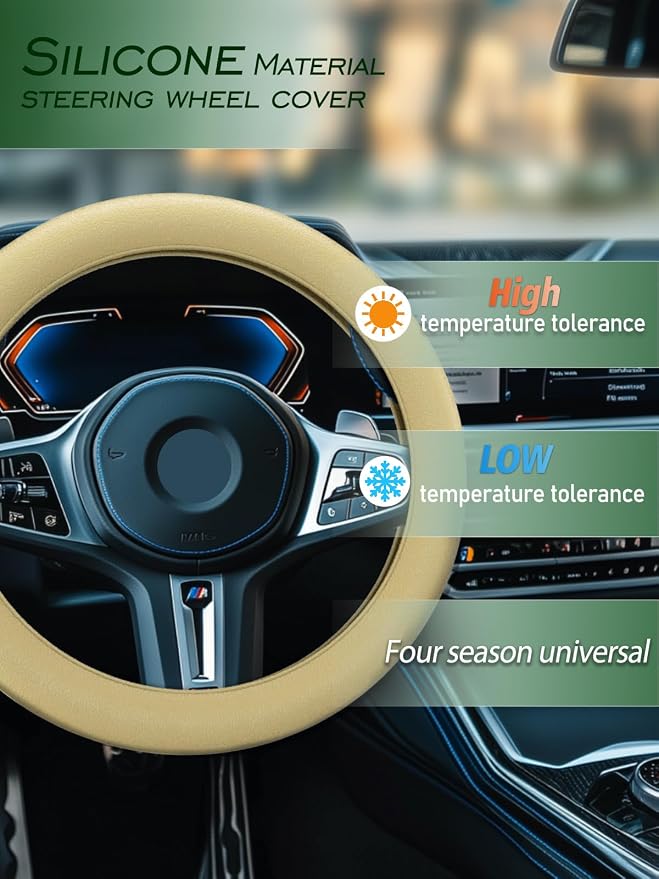 Car Steering Wheel Cover, Non-Slip Silicone Material, Multiple Color Choices, Universal Auto Parts Steering Wheel Cover, Suitable for Most Cars (Champagne)