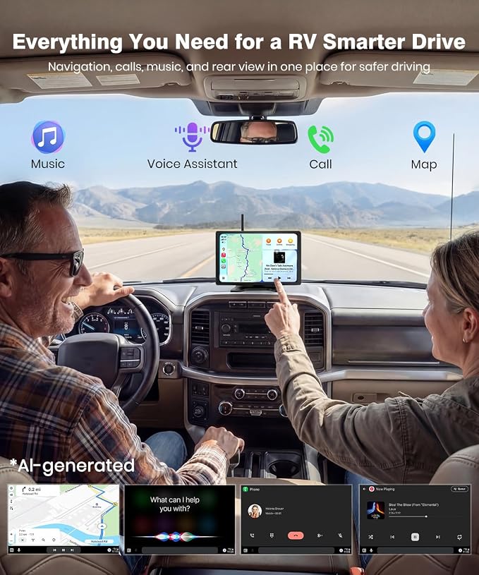 8.2'' RV Backup Camera Wireless: Compatible with Pre-Wired RV, 1080P HD Monitor with CarPlay, Voice Control, IR Night Vision, DVR Recording Back Up Camera for Camper, Trailer, Motorhome