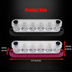6 x M10 (3/8") Studs Power Distribution Block Bus Bar 12V, 7" HD 300A Marine BusBar Battery Distribution Block W/Cover for Car Boat Solar (Red & Black)
