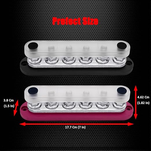 6 x M10 (3/8") Studs Power Distribution Block Bus Bar 12V, 7" HD 300A Marine BusBar Battery Distribution Block W/Cover for Car Boat Solar (Red & Black)