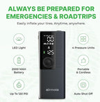 and Carrying Case Bundle Deal - Tire Inflator Portable Air Compressor with Hard Case - Air Pump for Car Tires, Motorcycle, Bicycle - Cordless Tire Pump with Tire Pressure Gauge