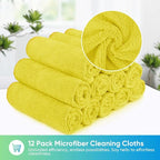 Yellow Microfiber Cleaning Cloth, 12 Pack Premium Microfiber Towels for Cars, Lint Free, Highly Absorbent, Reusable Cleaning Rags for Car, Household, Kitchen, Window, 11.5"X11.5"