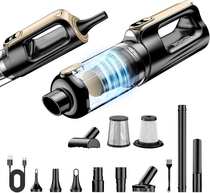 Mini Vacuum Cleaner for Car, 18000Pa 2 in 1 Vacuum Cleaner&Air Duster, 130W Brushless Motor Handheld Vacuum Cordless with 7800mAh Battery, LED Light, Multi-Nozzles for Home, Office, Pet