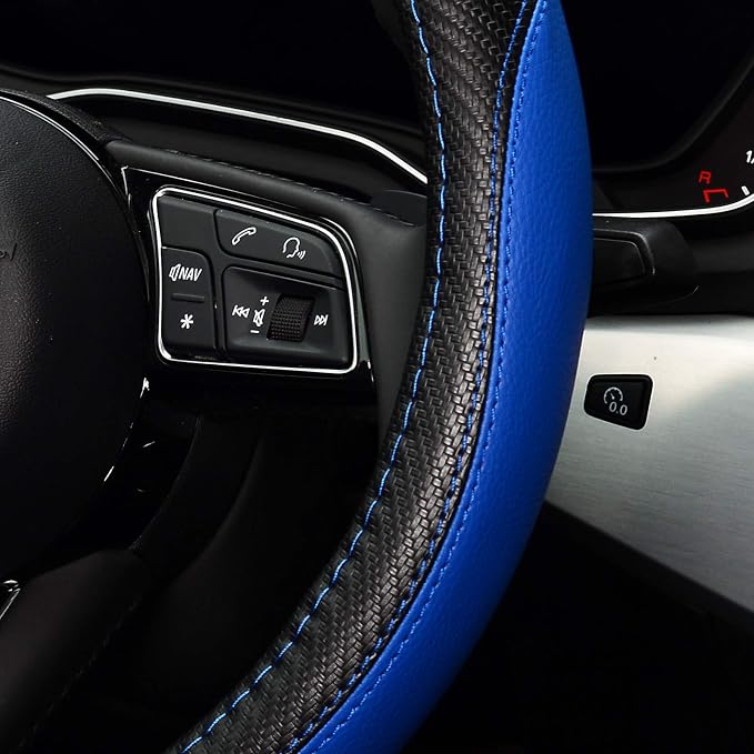 Microfiber Leather Auto Car Steering Wheel Cover, Universal Fit 15 Inch Anti-Slip Wheel Protector, Blue