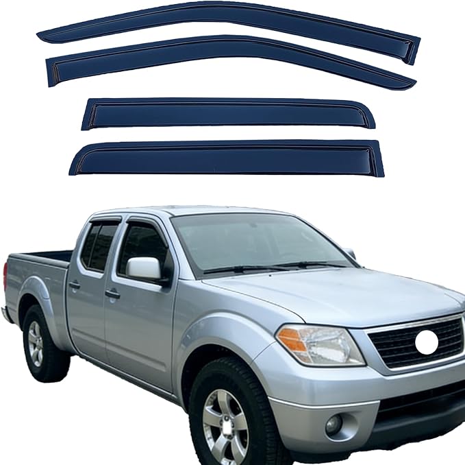 Exterior Tape On Window Visors Deflectors for Nissan Frontier Crew Cab 2005-2021,Side Vent Rain Guard Shade for Frontier 05-21 Crew Cab,Weatherproof & Easy Installation,Truck Accessories-4pcs