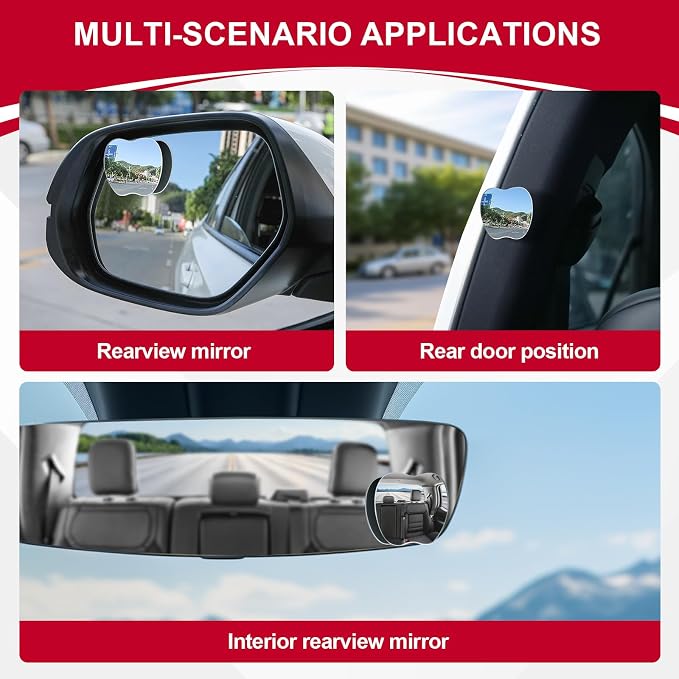 Blind Spot Mirrors, Apple-Shaped HD Glass Frameless Convex Rear View Mirrors, Wide Angle Adjustable Stick for Side Mirror, Automotive Exterior Accessories for Car, SUV & Trucks, Pack of 2