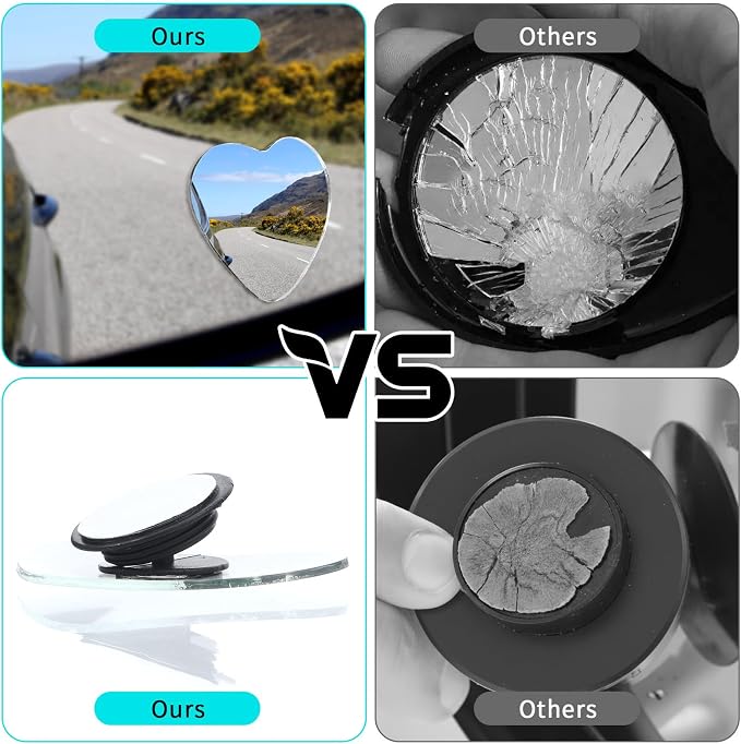 2 Pcs Heart Shaped Blind Spot Mirrors Car Side Mirror Blindspot Universal Fit Adjustabe Angle Convex Rearview Mirror for Enhanced Safety Stick Cute Automotive Exterior Accessories for Cars SUVs Trucks