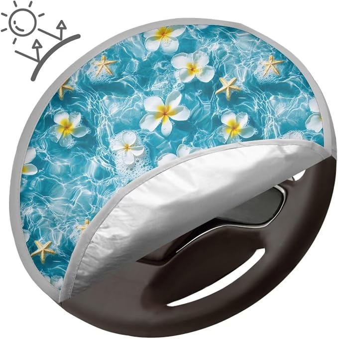 Steering Wheel Sun Shade Cover Sun Foil Anti-Heat Steering Wheel Cover Seaside Frangipani Steering Wheel Sun Heat Shield for SUV Truck Van Auto Interior Protector