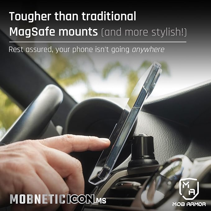MobNetic Icon.MS MagSafe Compatible Phone Mount, Magnetic Phone Holder for Car w/ 90lb Pull Force, 90º Tilt & 360º Rotation, Aluminum Build, Compatibility for iPhone & Android (Chrome)