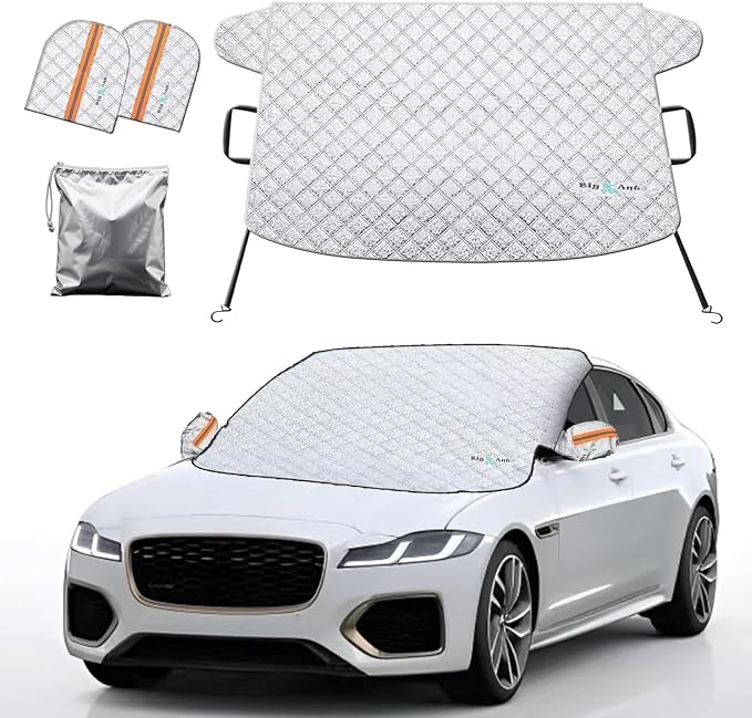 Windshield Cover for Ice and Snow - Universal Windshield Cover Fit for Car, SUV, Truck, 600D Oxford Fabric Winter Frost Protector for Ice & Sleet, Includes 2 Side Mirror Covers, XL White