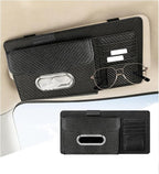 Car Sun Visor Organizer, Carbon Fiber Visor Glasses Tissue Card Holder Storage Pocket Pouch, Multifunctional Auto Sunshade Organizer Case Bag for Pens Documents Napkin, Universal Fit (Black)