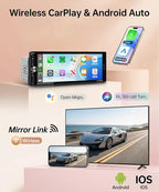Single Din Car Radio Stereo Wireless Carplay & Android Auto, 6.9" HD IPS Touch Screen Radio, Bluetooth 5.2 Car Audio Receiver, Mirror Link, SWC, 1 Din Stereo with Backup Camera, FM/EQ/USB/Type-C
