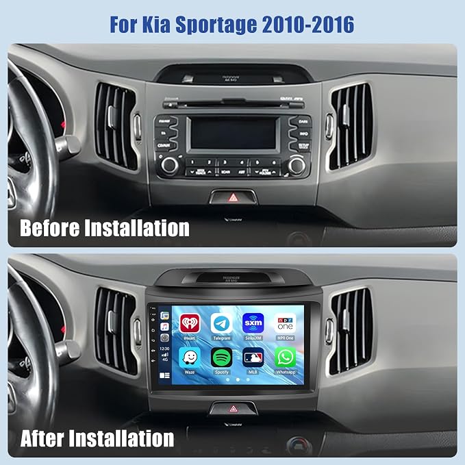 [8Core 6+128GB] Android 15 Car Radio for Kia Sportage 2010-2016 with Wireless Carplay Android Auto, 9 Inch HD Touchscreen Car Stereo with WiFi GPS Bluetooth5.0 FM/RDS 32EQ SWC Backup Camera
