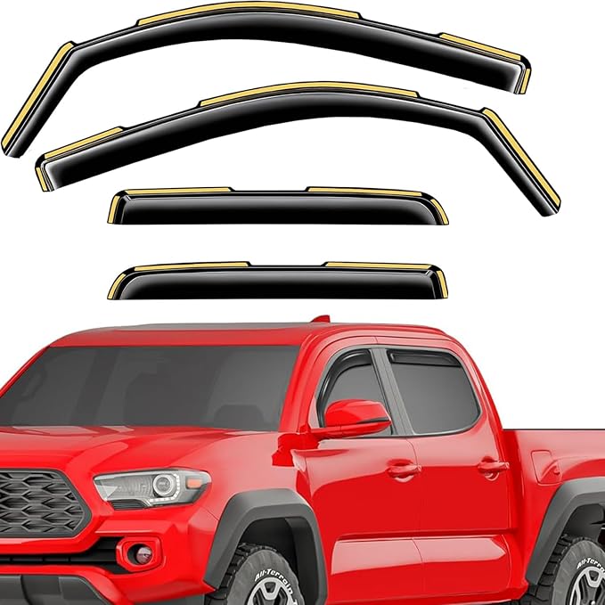 2024 2025 2026 Smoke in-Channel Rain Guards Window Visors Compatible with Toyota Tacoma Double Cab, Window Deflectors Vent Deflector Sun Shade Pickup Truck Accessories 4G Tacoma