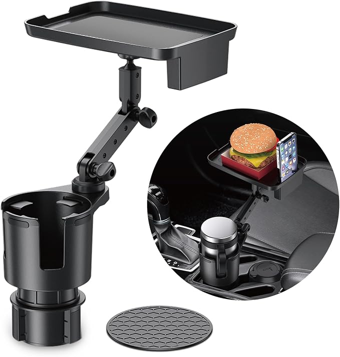 Cup Holder Expander for Car,Upgraded Car Cup Holder Expander Adapter with Offset Adjustable Base and 8" Tray, Fit Most Large Bottles and Mugs-Yeti Ramblers 14/24/36/46oz, Hydro Flasks 32/40oz