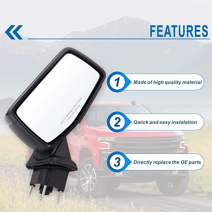 Right Passenger Side Mirror Compatible 2019-2025 Chevy Silverado 1500 With Power Folding Heated Turn Signal Puddle Lights Mirror Memory Temperature Sensor Black Replace#84309684(15Pins)