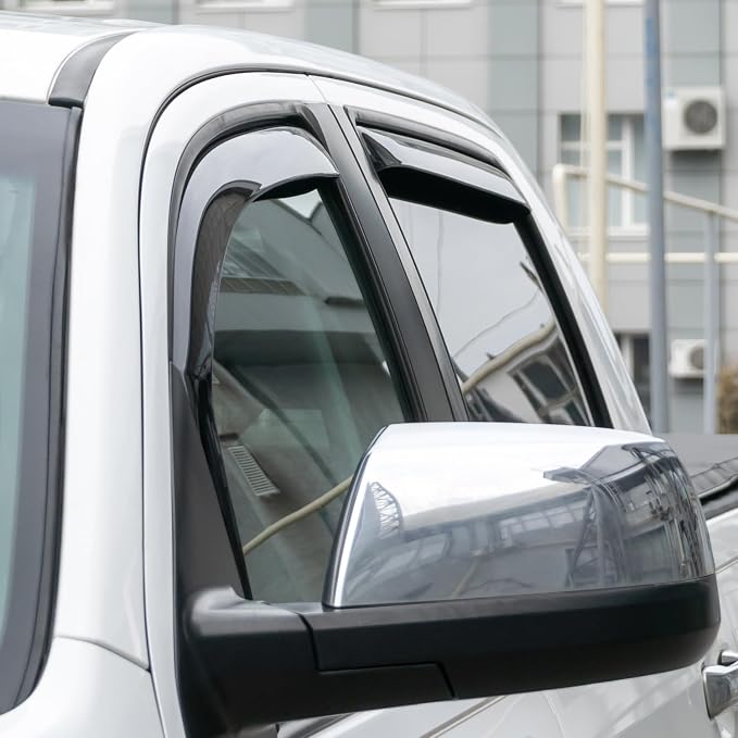 in-Channel Incredibly Durable Rain Guards for Toyota Tundra 2007-2021 CrewMax, Original Window Deflectors, Vent Deflector, Vent Window Visors, Dark Smoke Truck Accessories, 4 pcs- 607066