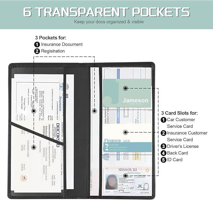 2Pack Car Registration and Insurance Holder,Car Document Holder for Cards License with Magnetic Shut,Vehicle Glove Box Car Organizer for Documents, Cards, License(Black)