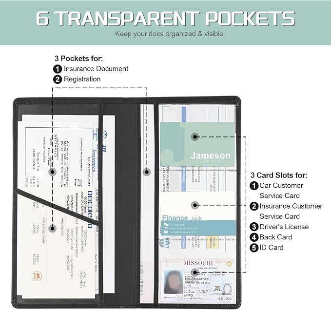 1Pack Car Registration and Insurance Holder,Car Document Holder for Cards License with Magnetic Shut,Vehicle Glove Box Car Organizer for Documents, Cards, License(Black)