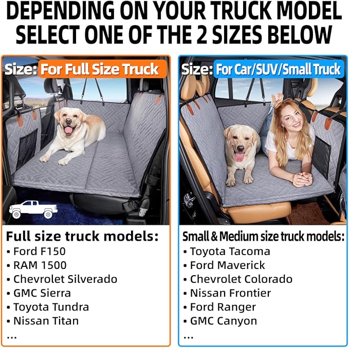 Dog Back Seat Extender for Truck,Truck Seat Cover Back Seat,Dog Hammock for Truck,Pet Seat Covers for Dogs,Hard Bottom Seat Extender for Dogs(Grey,for Full Size Truck)
