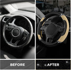 Leather Steering Wheel Cover - Made with PVC Leather - Anti-Slip, Universal Fit 14 1/2 inches to 15 inches - Beige