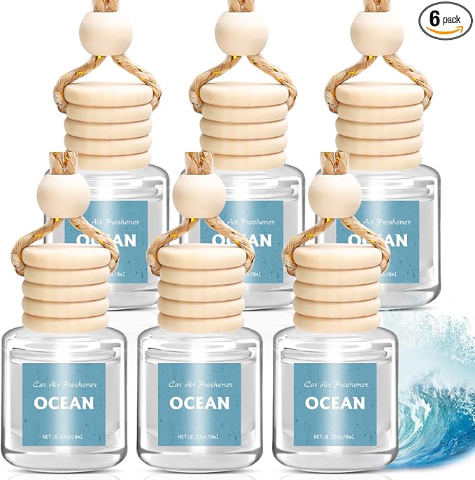 Car Air Freshener 6 Pack, Long Lasting Fresh Aroma Diffuser Set for Men & Women, Natural Essential Oil Fragrance Diffuser for Removing Odors, Auto Interior Decor Accessories Unisex (Ocean Scent)