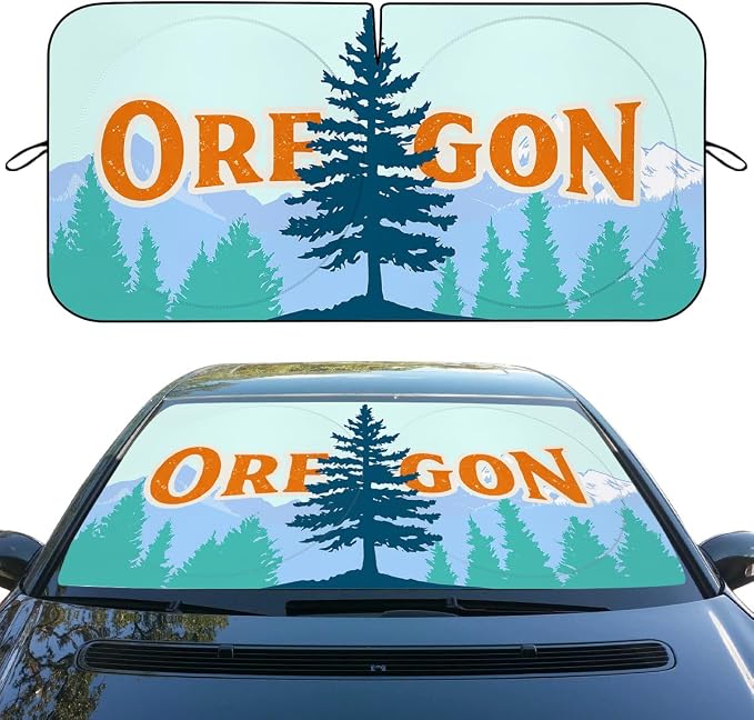 Oregon Car Windshield Sunshades Pine Tree Mountain Forest Retro Travel Front Window Sun Shade Blocks UV Rays Sun Visor Protector for Car Sedan Truck SUV Accessories 59" L x 31.5" W