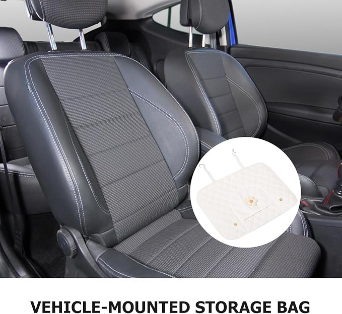 Back Protector Kick Mat with Storage Pocket, Beige Anti-Scuff Pad for Rear Seats, General Protective Interior Car Accessory for Dirt and Damage Prevention