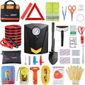 Car Roadside Emergency Kit with Jumper Cables, Auto Vehicle Safety Road Side Assistance Kits, Winter Car Kit Essentials for Women and Men, with Portable Air Compressor, Folding Survival Shovel
