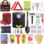 Car Roadside Emergency Kit with Jumper Cables, Auto Vehicle Safety Road Side Assistance Kits, Winter Car Kit Essentials for Women and Men, with Portable Air Compressor, Folding Survival Shovel