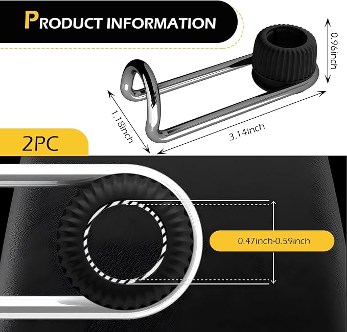 2 PCS Headrest Hooks for Car, 10KG Ultra High Load Bearing Alloy Concealable Swivel Buckle Design Headrest Pole Hook, Seat Headrest Storage Accessory, SayGoodbye to The Messy Space！ (Black)