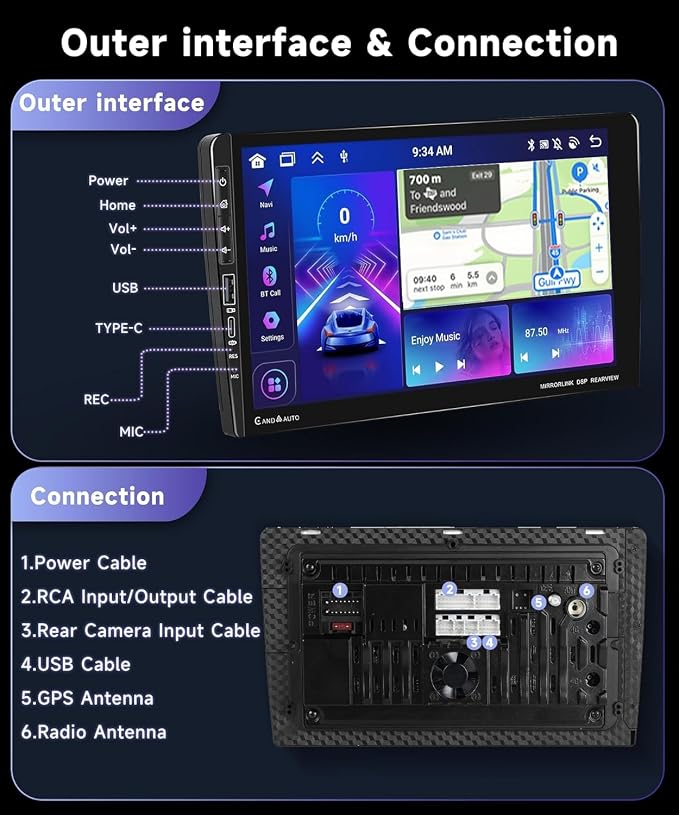 8Core 4G 64G Car Radio for Honda CRV 2002-2006 Stereo with 9inch 1280 * 720P Touchscreen/5.0 Bluetooth/WiFi/Wireless Carplay/Android Auto/Mirror Link/RDS FM/DSP 46EQ/59UIs/AHD Backup Camera MIC
