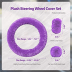 Fluffy Steering Wheel Cover 3PCS Set – Plush Fuzzy Fur Steering Wheel Cover with Gear Shift Cover & Handbrake Cover, Winter Warm Car Accessories, Car Interior Accessories for Women (Purple)