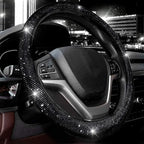 Steering Wheel Cover for Women Men Bling Bling Crystal Diamond Sparkling Car SUV Wheel Protector Universal Fit 15 Inch (Black with Black Diamond, Standard Size(14" 1/2-15" 1/4))