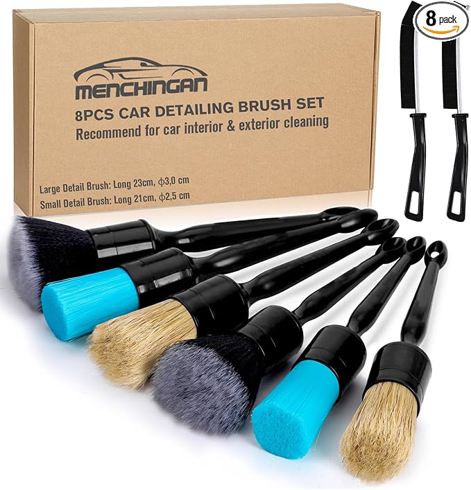Car Detailing Brushes Set, 8-Piece Auto Detail Cleaning Brush Tool Kit in Ultra-Soft/Middle/Hard, Crevice Brush for Car Interior & Exterior, Leather, Air Vents, Emblems, Wheels Wash & Care