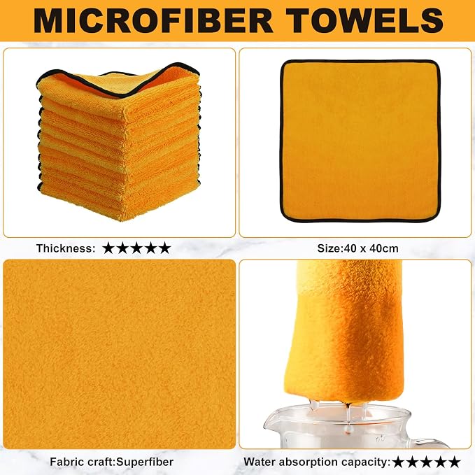 80 Pcs Yellow Microfiber Towels: 16"x16" Microfiber Drying Towels Bulk Micro Fiber Car Cleaning Cloth for Cars Drying Washing Polishing Cleaning Household Supplies