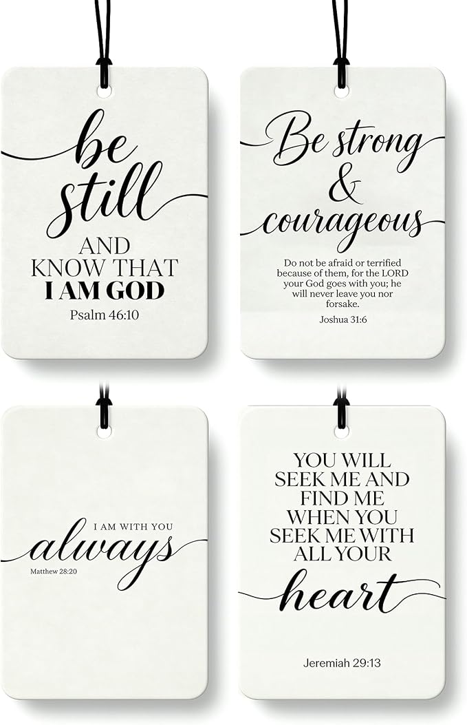 Minimalist Christian Car Air Freshener 4 Pcs Coconut Scented, Religious Bible Verse Car Accessories Mirror Decor for Women, Christian Hanging Air Freshener for Cars Closet Drawer Books