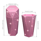 2 PCS Bling Car Trash Can with Lid, Bling Car Accessories Trash Bin, Leakproof Auto Garbage Can with 60 Trash Bags, Multipurpose Organizers and Storage for Home, Office (Pink Diamond)