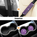 11PCS/Set Bling Car Accessories Set for Women, Rhinestone Vehicle Steering Wheel Cover Seat Belt Cushion Gear Shift Protector Cup Holder Coaster, Universal Automotive Accessories (Purple)