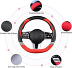 Cute Steering Wheel Cover D Shape for Women Men Breathable Universal 15 inch,Black and Red