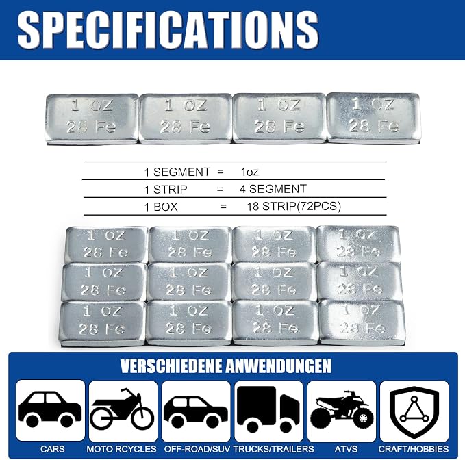 Upgraded Wheel Weights 1oz - 72PCS Adhesive Stick on Wheel Weights, 72 oz/Box, Perfect for Cars/Trucks/SUVs/Motorcycles
