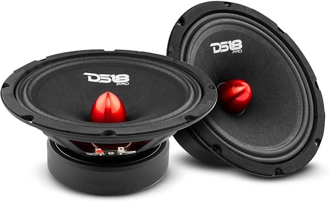PRO-GM8.4B Loudspeaker - 8", Midrange, Red Aluminum Bullet, 580W Max, 4 Ohms,1.5" Kapton VC, Premium Quality Audio Door Speakers for Car or Truck Stereo Sound System (1 Speaker)