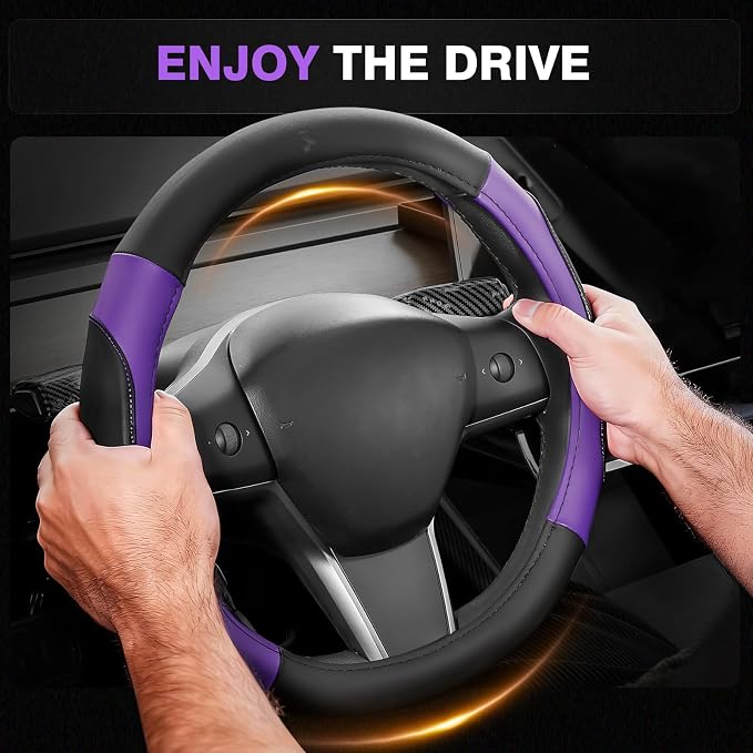 Car Steering Wheel Cover, Microfiber Leather Steering Wheel Covers with Anti-Slip Lining, Breathable Elastic Car Steering Wheel Protector, Universal Standard Size 14-15 inch