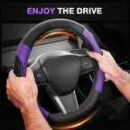 Car Steering Wheel Cover, Microfiber Leather Steering Wheel Covers with Anti-Slip Lining, Breathable Elastic Car Steering Wheel Protector, Universal Standard Size 14-15 inch