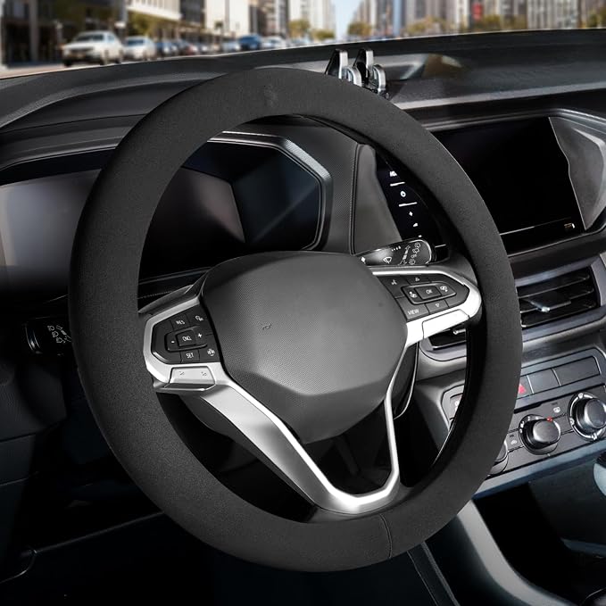 Car Steering Wheel Cover Winter, Microfiber Suede Steering Wheel Covers with Anti-Slip Lining, Breathable Elastic Car Steering Wheel Protector Soft, Universal Standard Size 14-15 inch