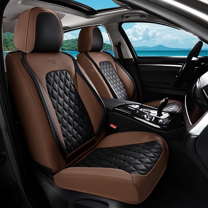 Coverado Car Seat Covers Front Seats, Premium Breathable Waterproof Faux Leather Full Set with Rear Protectors, Luxury Automotive Interior for Sedans SUVs Trucks – CoffeeBlack