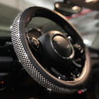 Large Size Bling Comfy Steering Wheel Cover with Jumbo Crystal Rhinestones, Anti-Slip Diamond Leather, 15.5-15.75 Inch (Black)