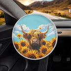 Sunflower Highland Cow Steering Wheel Sun Shade Cover Anti-Heat Steering Wheel Sun Block Cover,Cute Auto Accessories Interior Car Steering Wheel Cover for Women,17 inch Universal Fit
