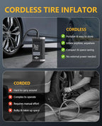 150 PSI Cordless Rechargeable Tire Inflator Portable Air Compressor | Fast Inflation, Digital Gauge, Auto Shutoff, LED Light, One-Click Start, for Car, Motorcycle, Bike, Sports Ball