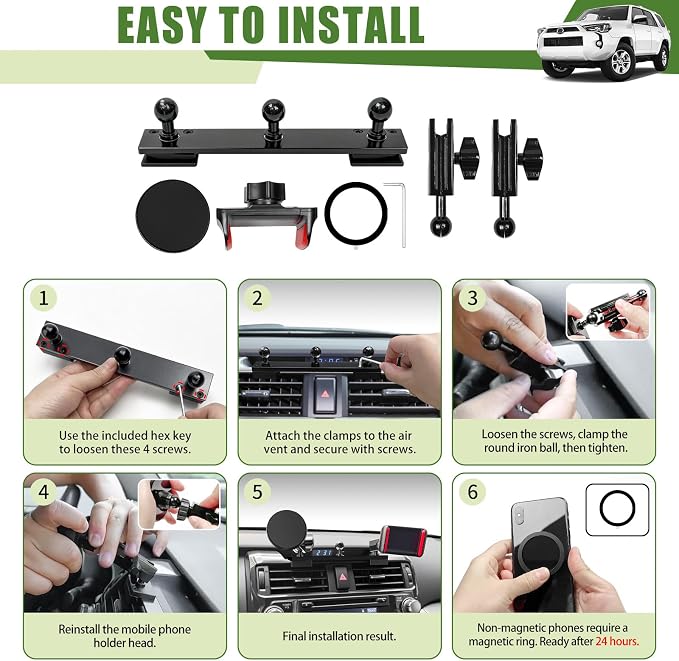Metal Magnetic Phone Mount Holder for 2010-2024 Toyota 4Runner Strong Magnet Dash Cell Phone Cradles Adjustable Phone Stand Accessories for MagSafe All Smartphone(Upgraded Version)